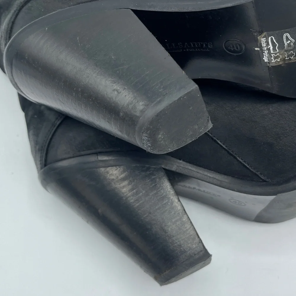 AllSaints TEJUS Ladies Black Leather Buckle Western Ankle
